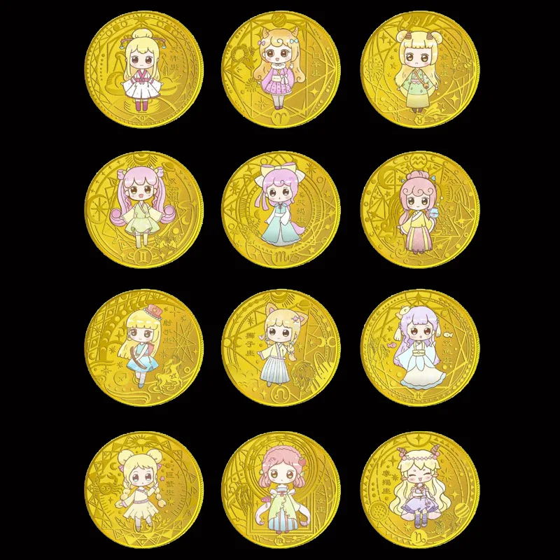 

Twelve Constellations Commemorative Medal Anime Cartoon Badge Round Lapel Pins for Backpack Metal Handicrafts Accessorie Gifts