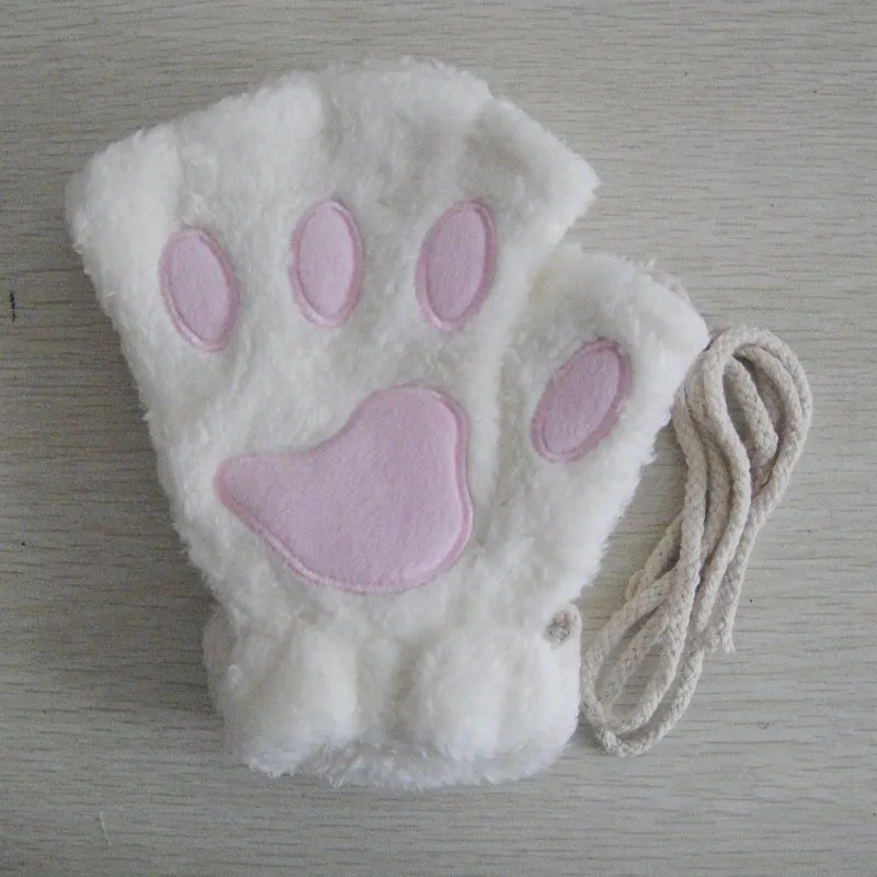 Winter Faux Fur Half-finger Gloves Plush Cat Paw Claw Mittnes Cute Kitten Fingerless Glove Women Bear Warm Fingerless Glove