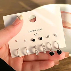 FNIO Korean Fashion Metal Love Heart Circle Drop Small Earrings for Women Trend Pendant Piercing Earrings Set Jewelry 2022