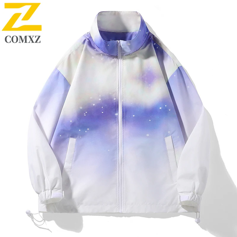 

Men Gradient Jacket Trendy Loose Outdoor Mountain Hiking Travel Lightweight Jackets Casual Exercise Camping Windbreaker Coat