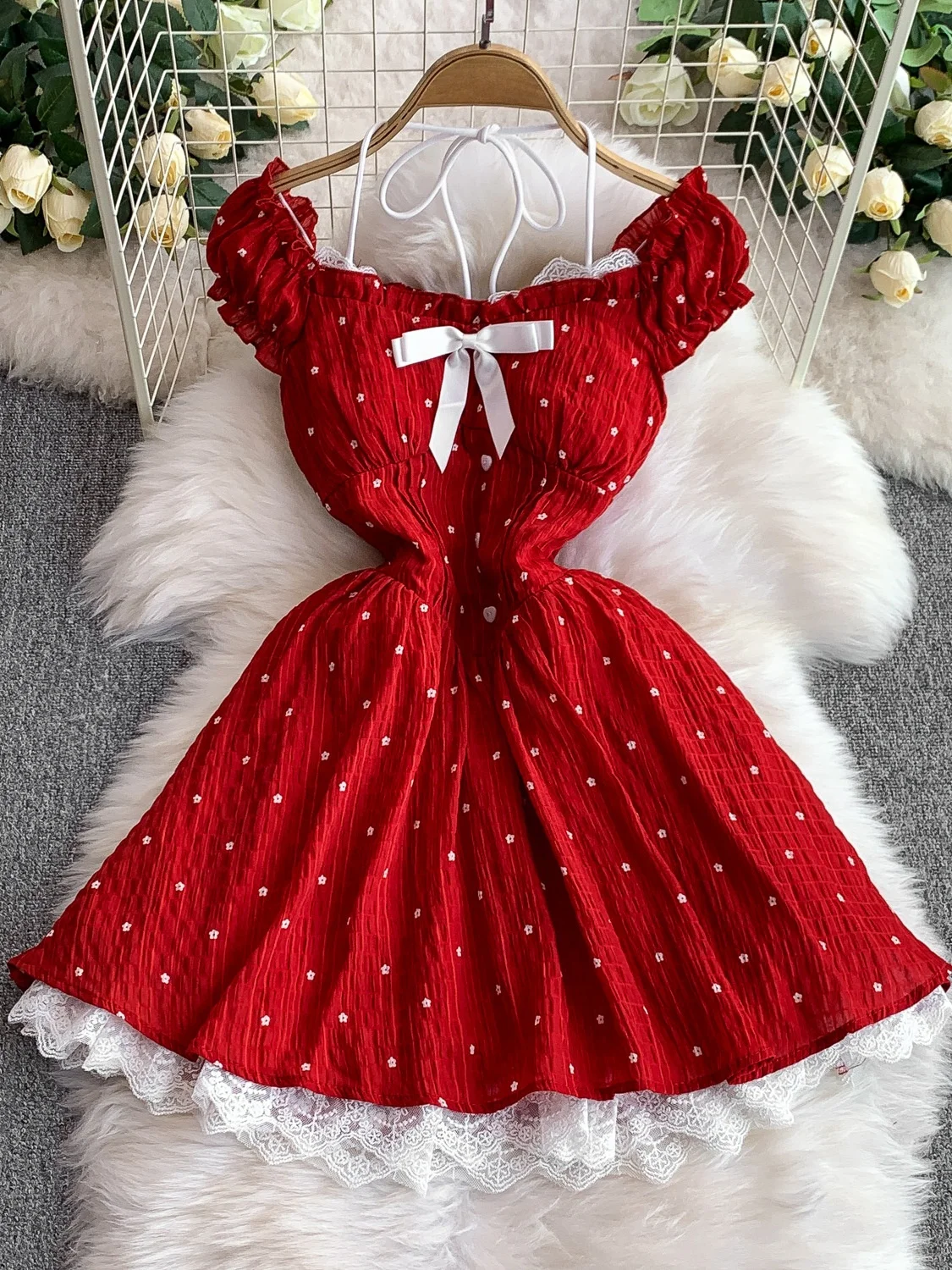 Spódnica damska letnia, kwiatowa, z koronką, wyszczuplająca, z wiązaniem w talii, w stylu Princ Sle Sweet Knot Square Ne Bubble Sve Dr.