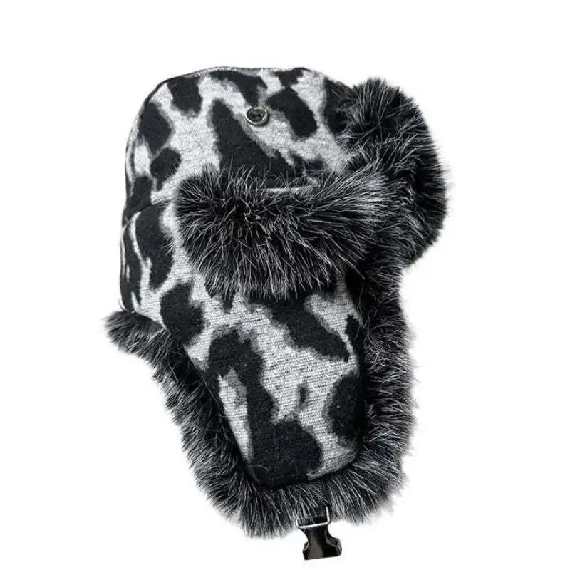 ヒョウ柄フェイクファートラッパーハット、ユニセックスY2Kストリートウェアゴシックハット、エッジの効いた冬用暖かいカジュアルヘッドウェア、寒い天候用