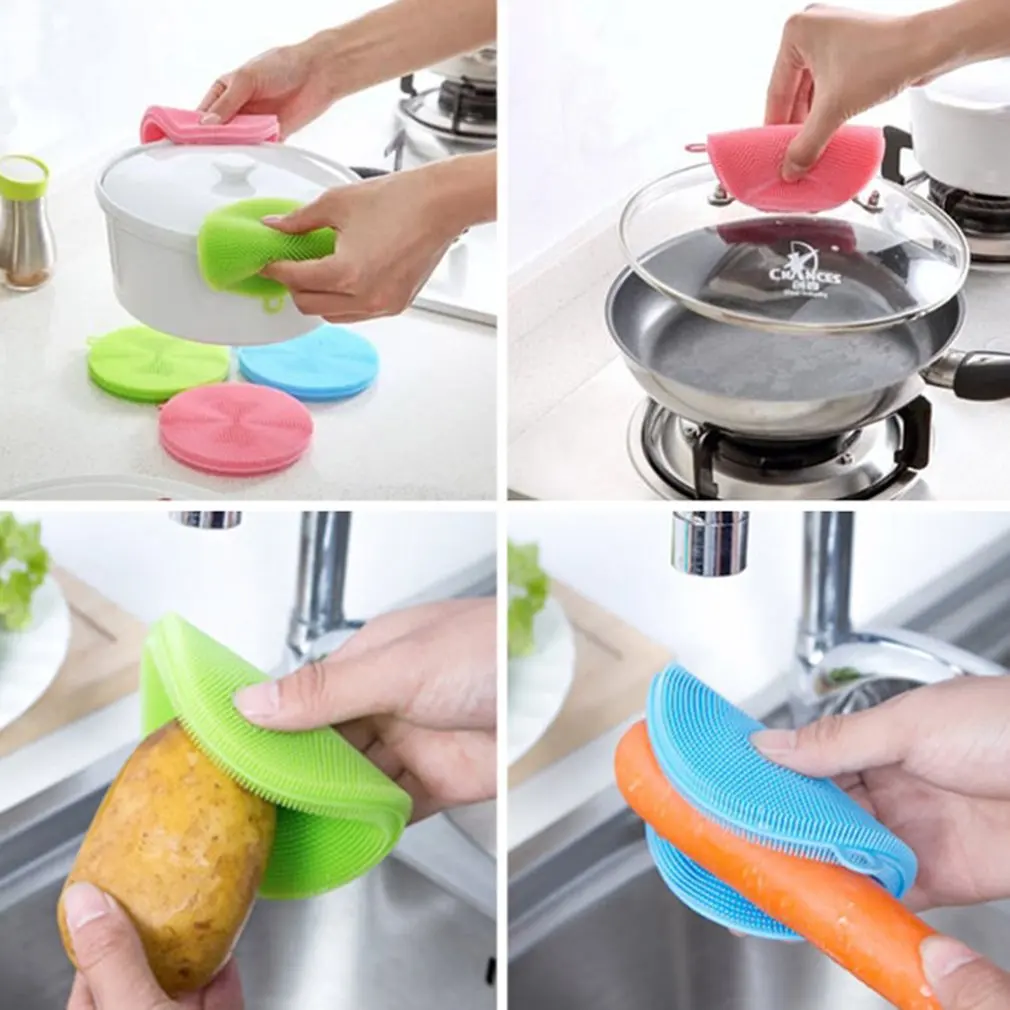 Silicone Cleaning Brushes Soft Silicone Scouring Pad Washing Sponge Dish Bowl Pot Cleaner Washing Tool Kitchen Accessories