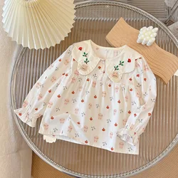 Baby Girls Blouses & Shirts Versatile Spring and Autumn Style Doll Collar Lapel Stylish Bottom Long Sleeve Loungewear Outfit