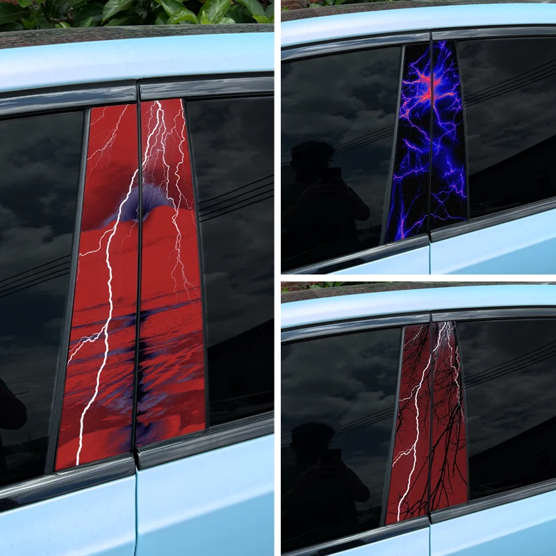 

2PC Lightning PET Car Stickers Waterproof DIY Auto B-pillar Protective Decoration Cover Scratches Universal Vehicle Decals