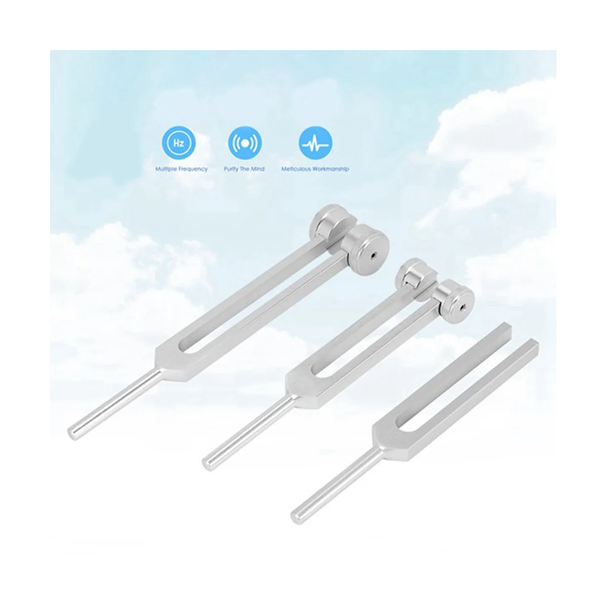 New Tuning Fork Set (128Hz, 256Hz, 512Hz) for Therapy with Silicone Hammer, Repair Tool, Cleaning Cloth and Storage Bag