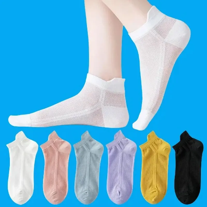 6/12 Pairs Sweat-absorbent Breathable White Black Summer Mesh Shallow Mouth Spring and Summer Cotton Deodorant 2024 Thin Socks