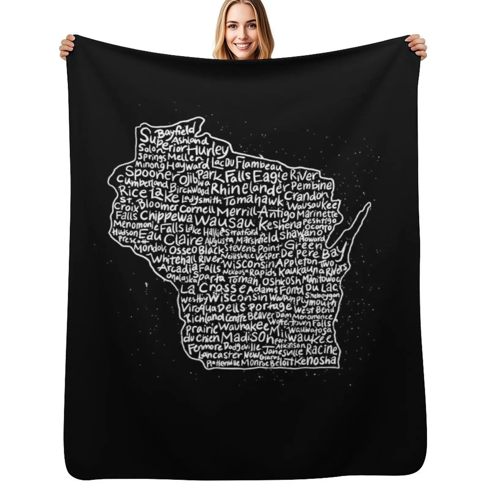 

Wisconsin Handwritten Map of State & Cities Throw Blanket Hairys bed plaid funny gift anime Blankets