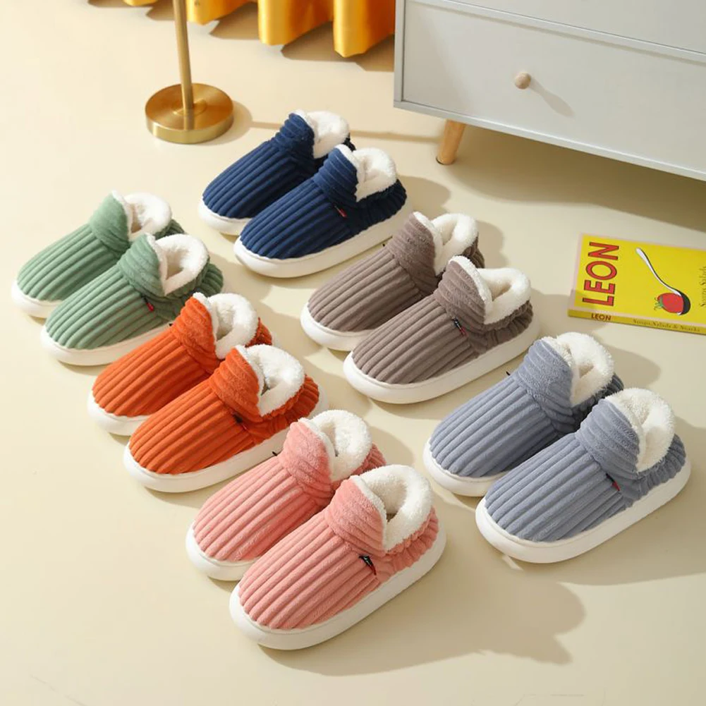 Winter Plush Slippers Comfortable Cloud Home Slippers Thick Sole Fluffy Closed Toe Slides Warm Lined Slippers for Indoor Bedroom