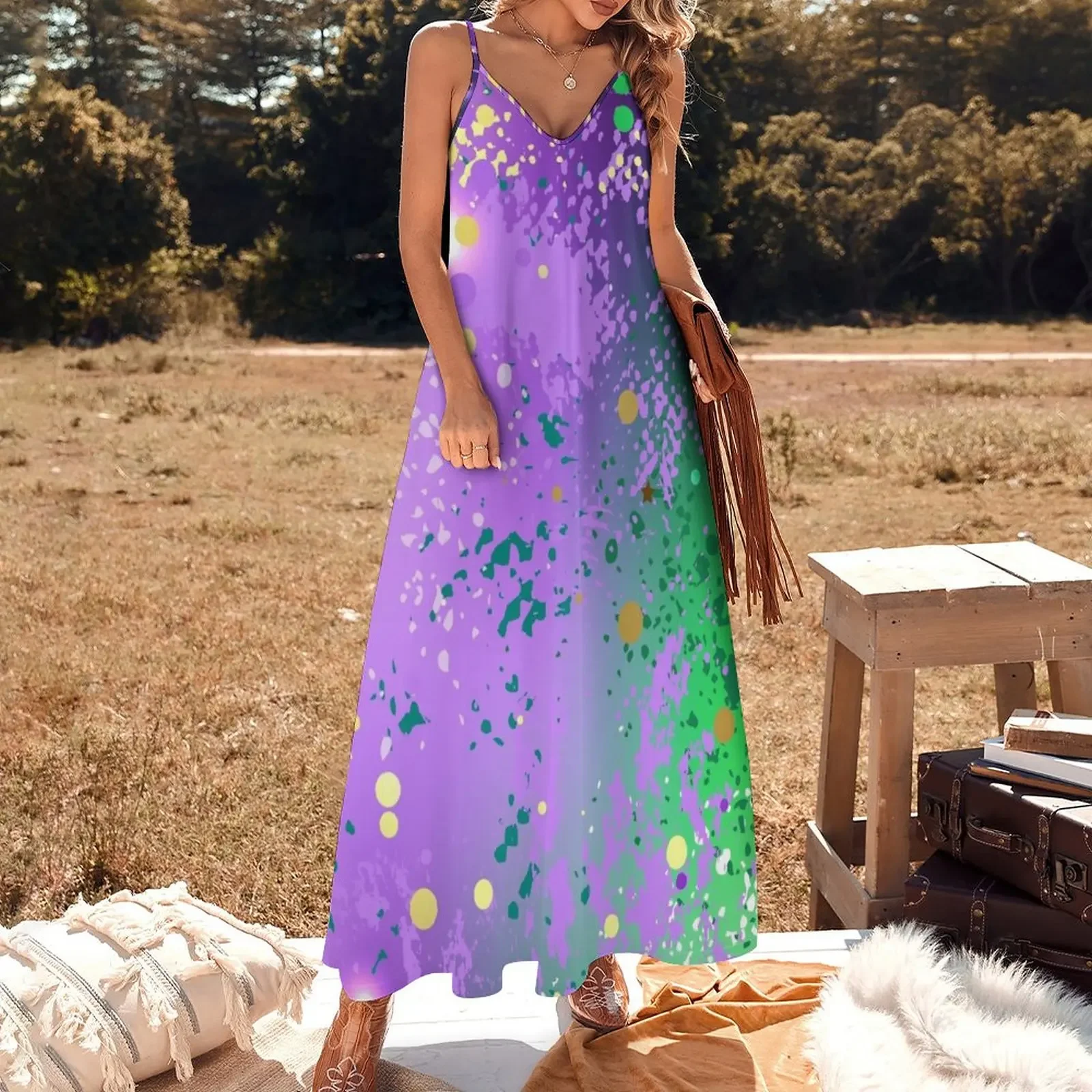 Painted Mardi Gras Background Sleeveless Dress Women's summer dresses dresses for women