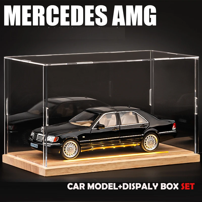 Modelo de coche Vintage Benz W140 320SEL, caja de exhibición de luz LED, colección en miniatura, decoración del hogar, escala 1/24