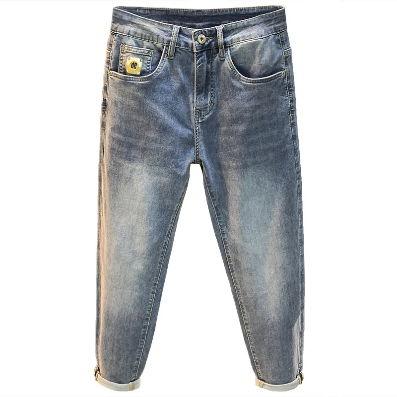 Sommer dünne Jeans Herren modische Slim Fit knöchel lange hellblaue koreanische Straße modische High-End-Freizeit hose