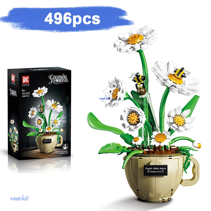

Flowers MOC Model Building Blocks Coffee Cup Daisy Small Particle Assembly Bricks Creative Potted Plant Bouquet Ornaments Gift
