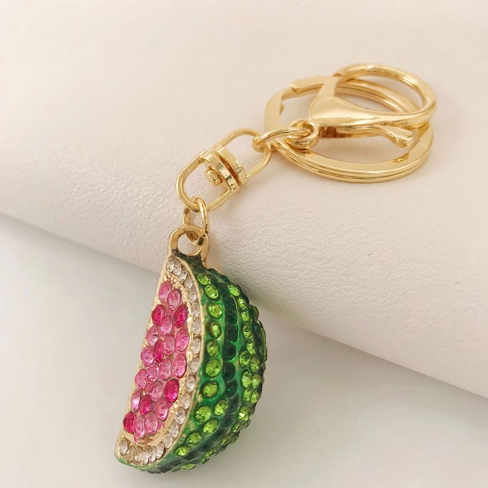 سبائك الزنك البطيخ المفاتيح المينا المعلقات بلينغ حجر الراين Keyrings ديكور حقيبة معلقة نام البطيخ الصغير سحر الفاكهة