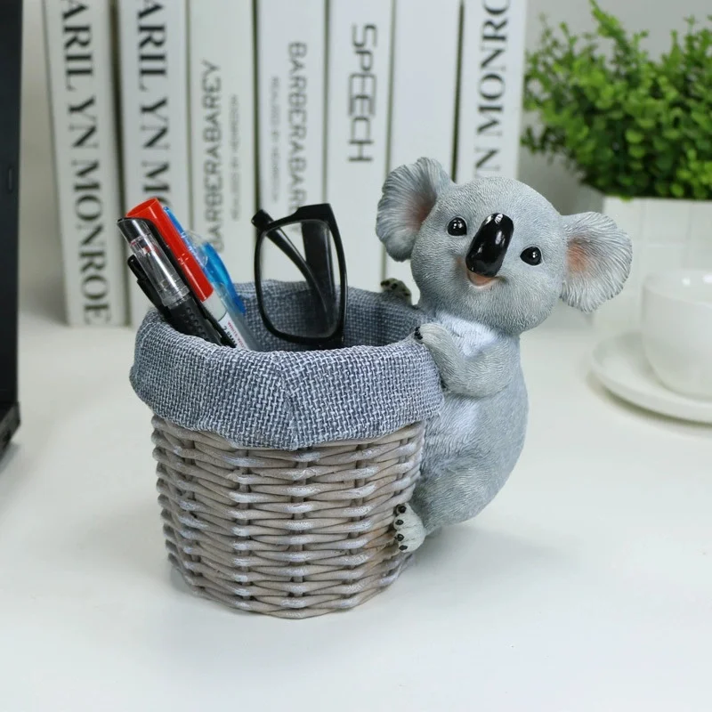 

Student Stationery Cute Koala Pen Holder Imitation Vine Storage Box Creative Makeup Brush Desktop Office Style Storage Bucket