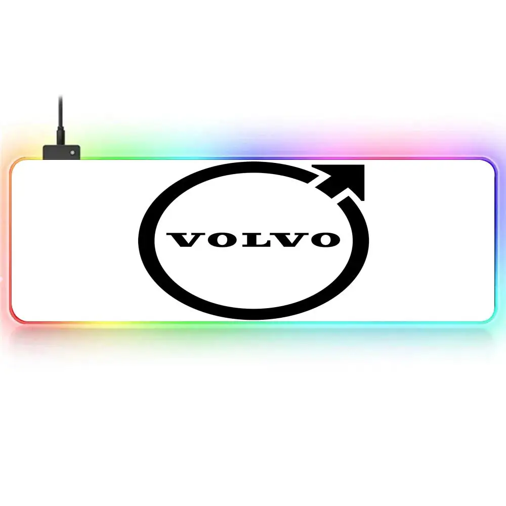 RGB Large Gaming Mouse Pad V-Volvo car logo Mouse Pad Non-slip Rubber Base Keyboard Pad Extra Large Luminous LED Mouse Pad