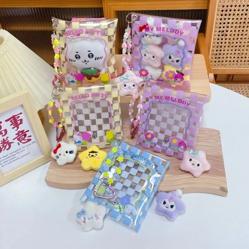 Sanrio Pvc transparente Itabag Anime Hello Kitty Mini álbum colgante Kuromi Cinnamoroll muñeca bolsa de almacenamiento colgante encanto regalo para niñas