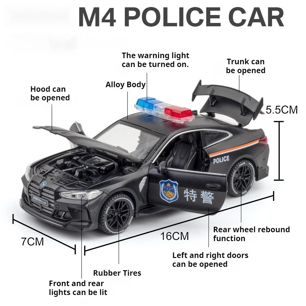 1:32 M8 M4 Alloy Police Car Diecast Model Toys 6 Doors Opened Sound Light Pull Back Miniature Vehices Favorite Collecting Models