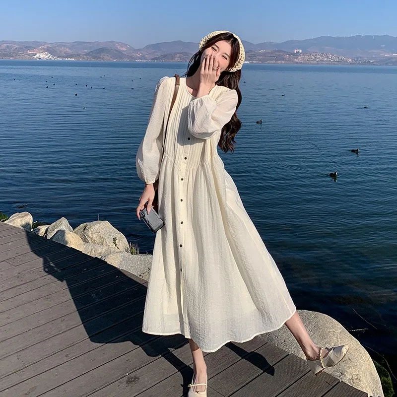 

Французское белое платье для женщин ранней весной, новый стиль, нежный стиль, литературная сказочная юбка в стиле ретро