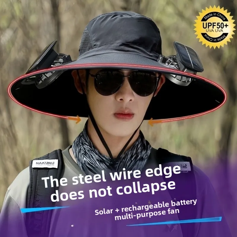 

Solar fan hat for men in summer outdoor mountaineering fishing sunshade waterproof multifunctional fisherman hat