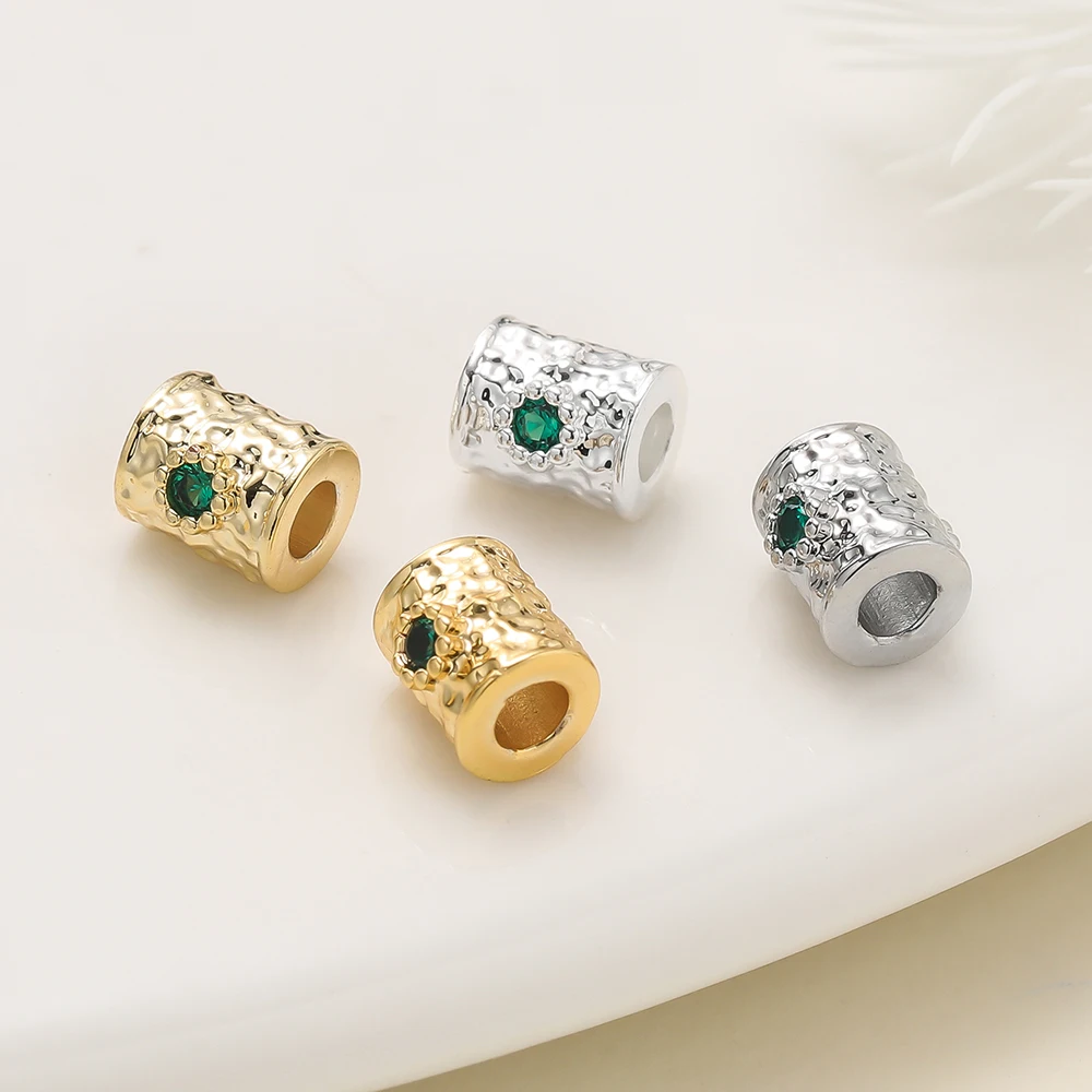 

2Pcs 14/18k Gold Color Plated Big Hole Round Spacer Beads With Green Zircon for Jewelry Making Bracelet Necklace DIY Accessories