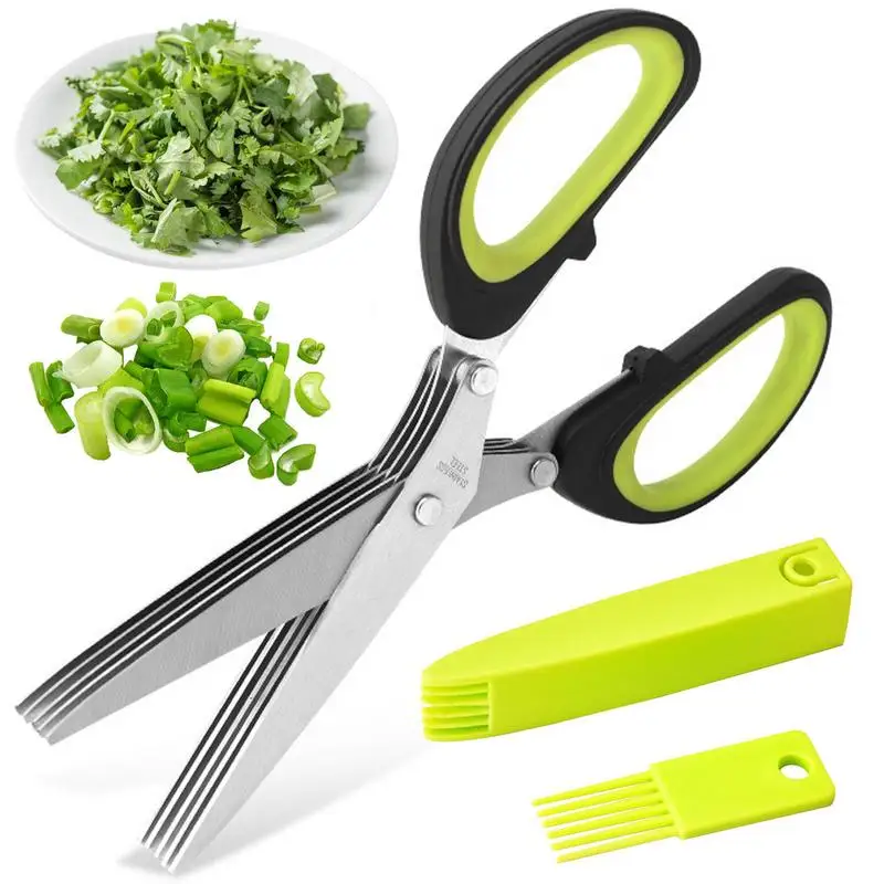 Multi Layer Kitchen Shears 5 Blade Stainless Kitchen Shears Scallion Cutter Laver Spices Herb Chive Cutter For Cutting Cilantro