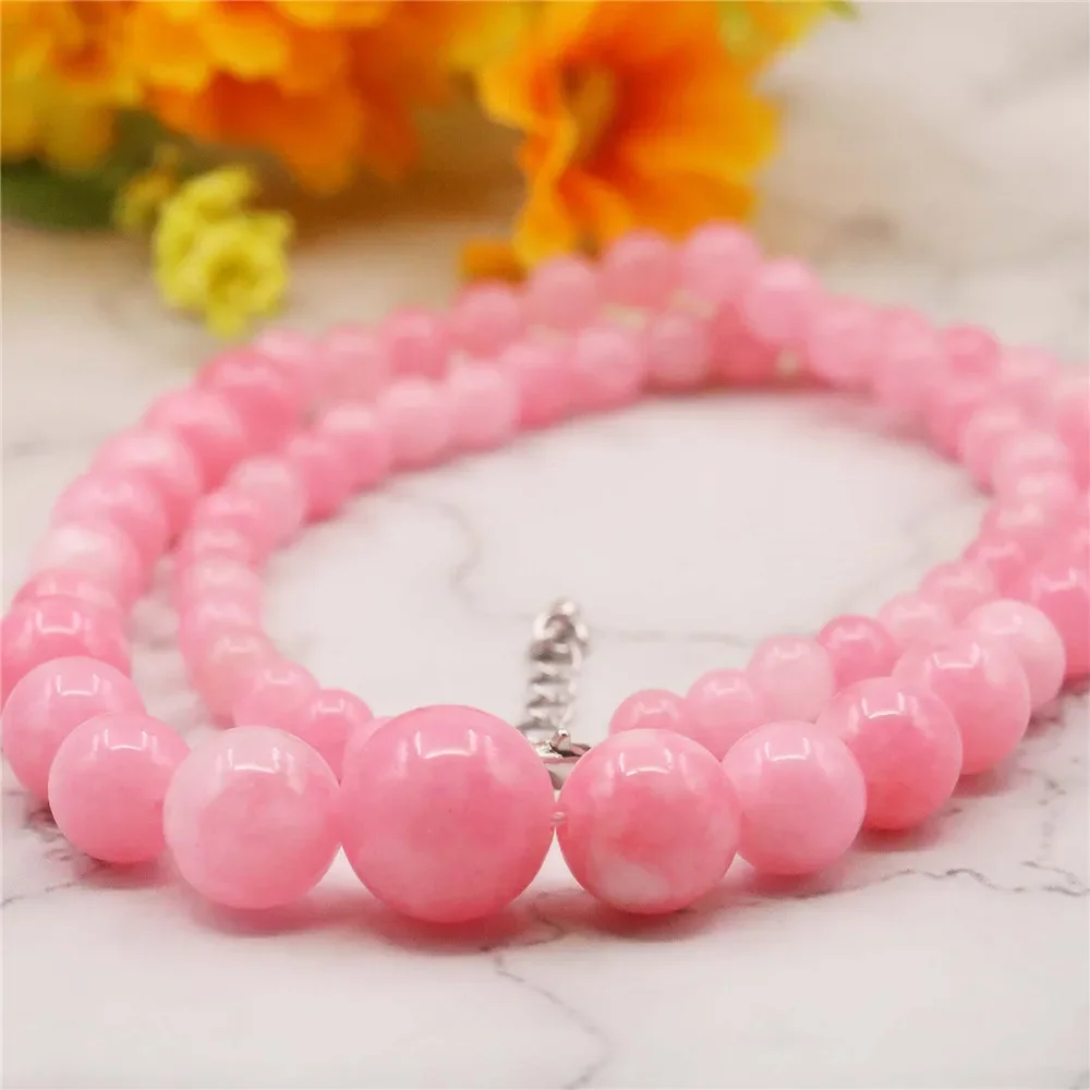 

6-14mm Natural Accessories Pink Jades Tower Necklace Chain Women Girls DIY Christmas Gifts Wholesale Jewelry Making 17-18inch