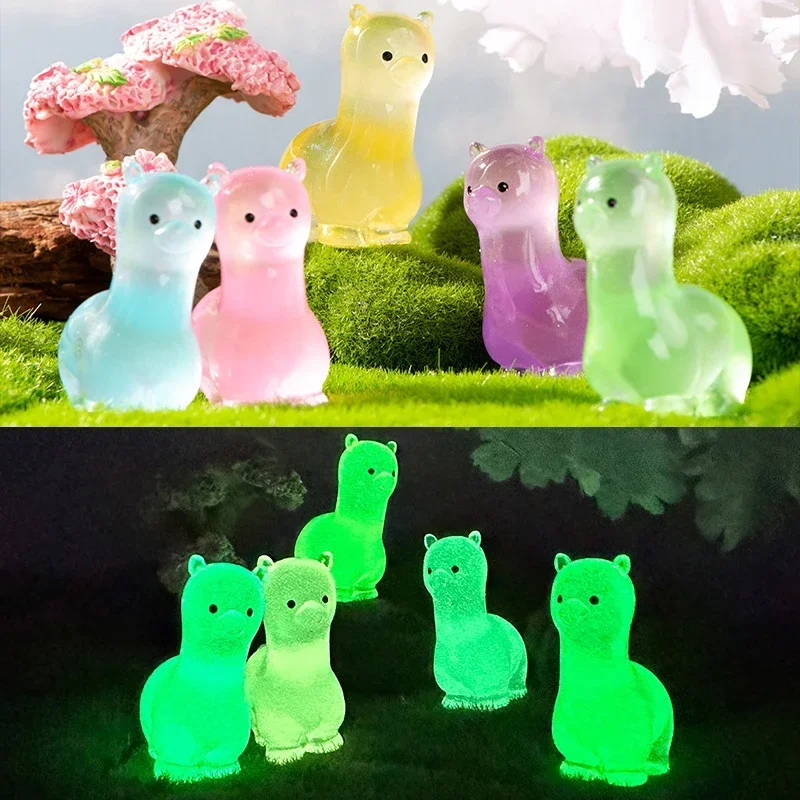 5Pcs Resin Luminous Alpaca Miniature Furnitures Ornaments Decoration Scrapbook Crafts DIY Handmade Home Decoration Accessories