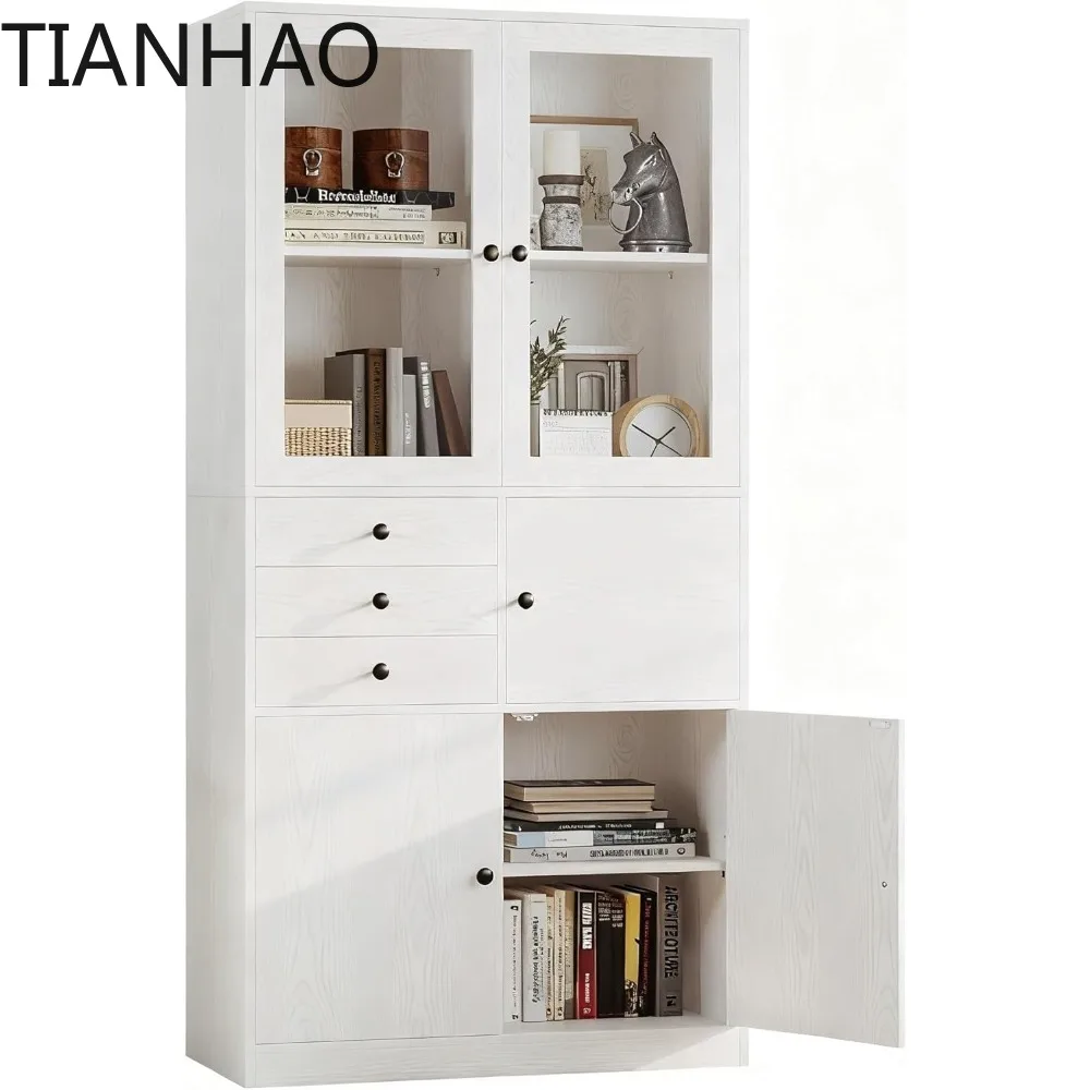 Bookcase with Doors, Bookcases and Bookshelves with Drawers, 5 Tier Book Shelf with Acrylic Doors, Display Shelf for Living Room