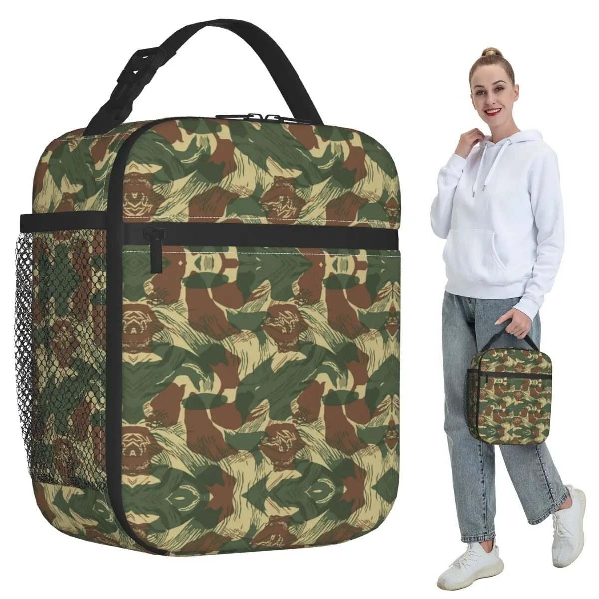 

Rhodesian Brush Stroke Camouflage Insulated Lunch Bag for Women Office Cooler Thermal Food Box Tote Lunch Boxes Container