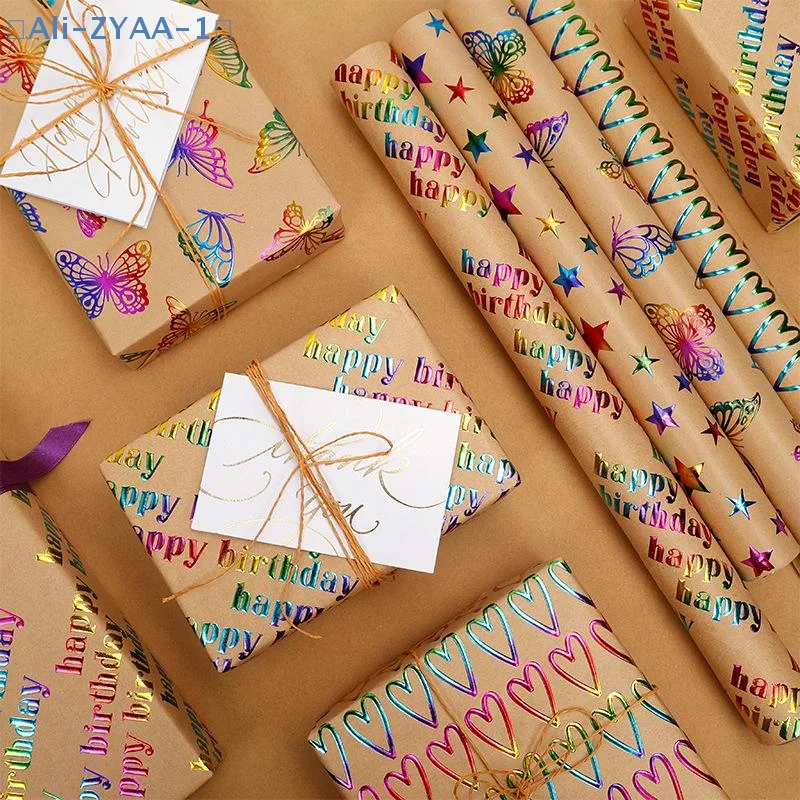 

【ZYAA-1】43x300cm Happy Birthday Valentine's Day Gift Wrapping Paper Retro Yellow Kraft Paper Colorful Bronzing Wrapping Paper