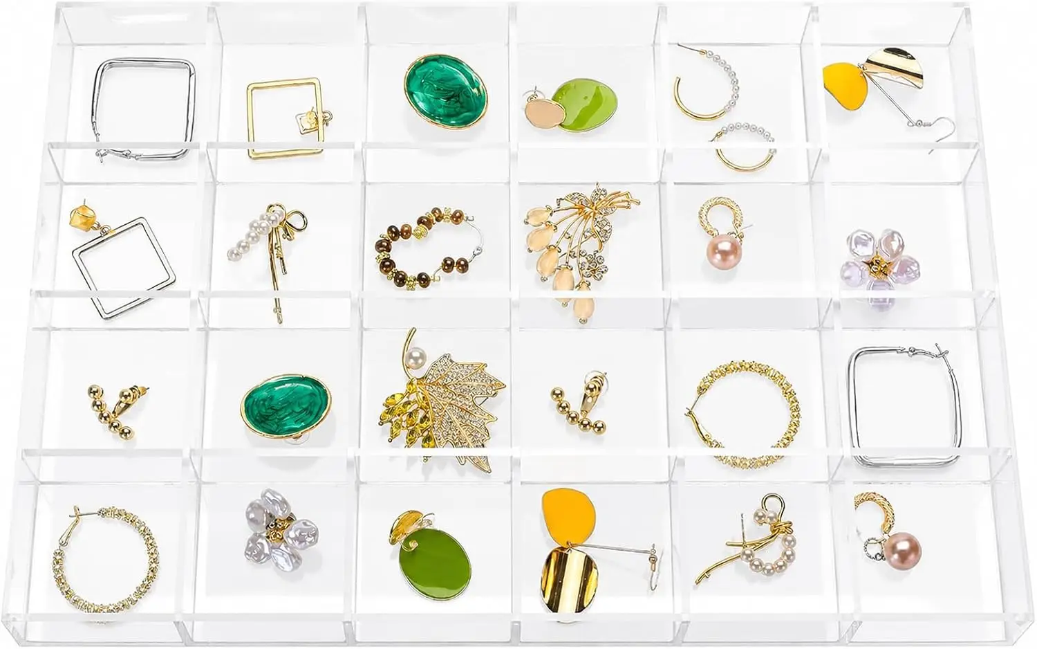 Clear Acrylic Jewelry Organizer Tray with 24 Grids