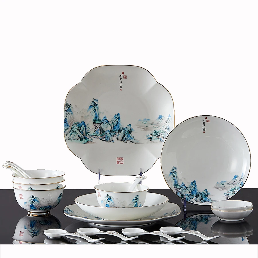 

18 pcs High Quality Oriental style Dinnerware Luxury New design tableware Manufacturer Ceramic Bone China Dinnerware Set