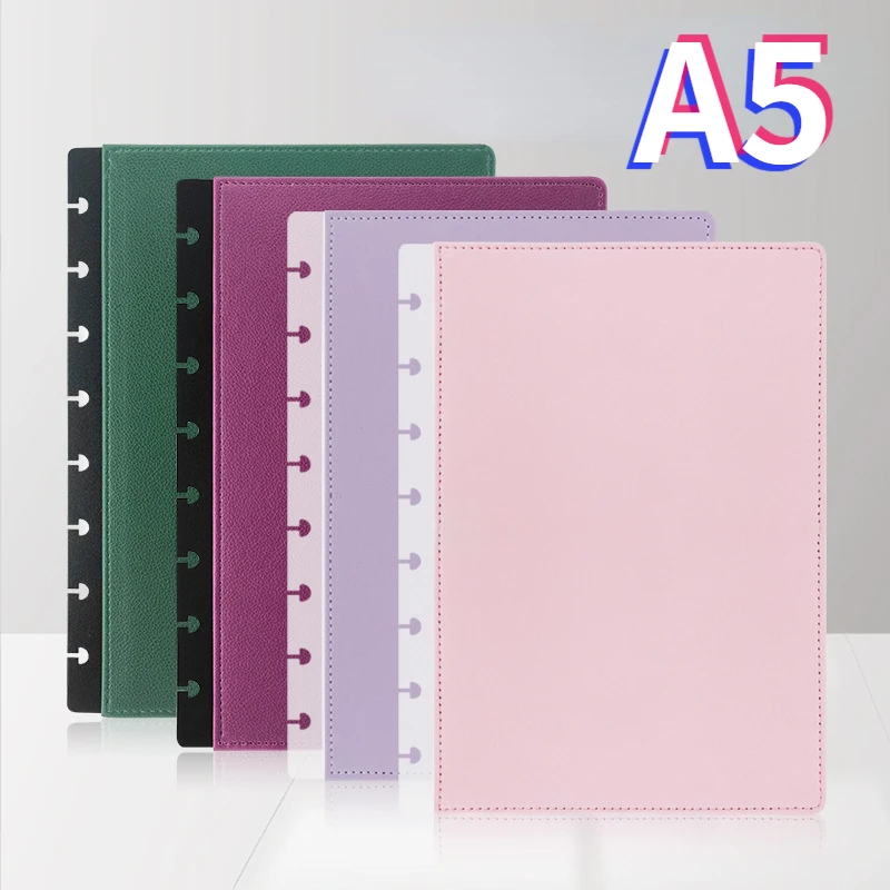 A4 A5 Leather Sewn Notebook Cover Mushroom Hole Notebook Binding Case Disc Notebooks for Students Loose-leaf Notebook PU Cover