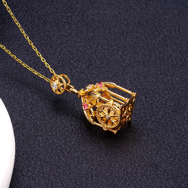 LAMOON Natural Freshwater Pearl Necklace For Women Vintage Hollow Cage Star Pendant S925 Silver K Gold Plated Brithday Gift
