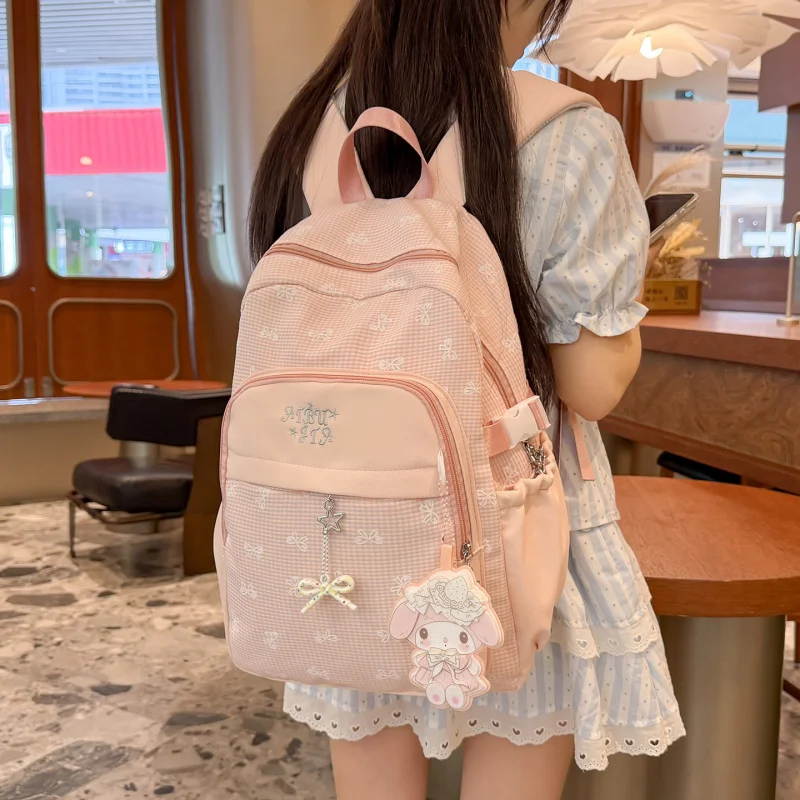Teen Girls Bowknot Backpack 2026 New High - end Aesthetic Unique Lightweight Travel Bag Small Schoolbag Fashionable