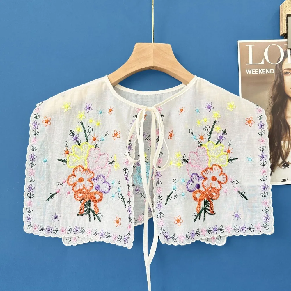 Faux col en dentelle brodé pour femmes, châle à lacets, col de chemise détachable, Insigne, robe, décor de chemisier