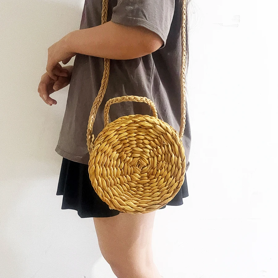 2024 New Corn Peel Round Shoulder Bags for Women Cute Purses and Handbags Summer Beach Satchel