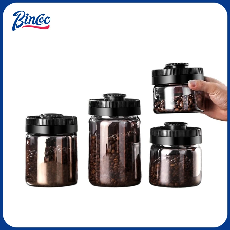 

Bincoo Coffee Bean Canister Sealed Jar Glass Sealed Can Vacuum Storage Jar Coffee Powder Storage Timeable 0.4/0.6/0.8/1.2L