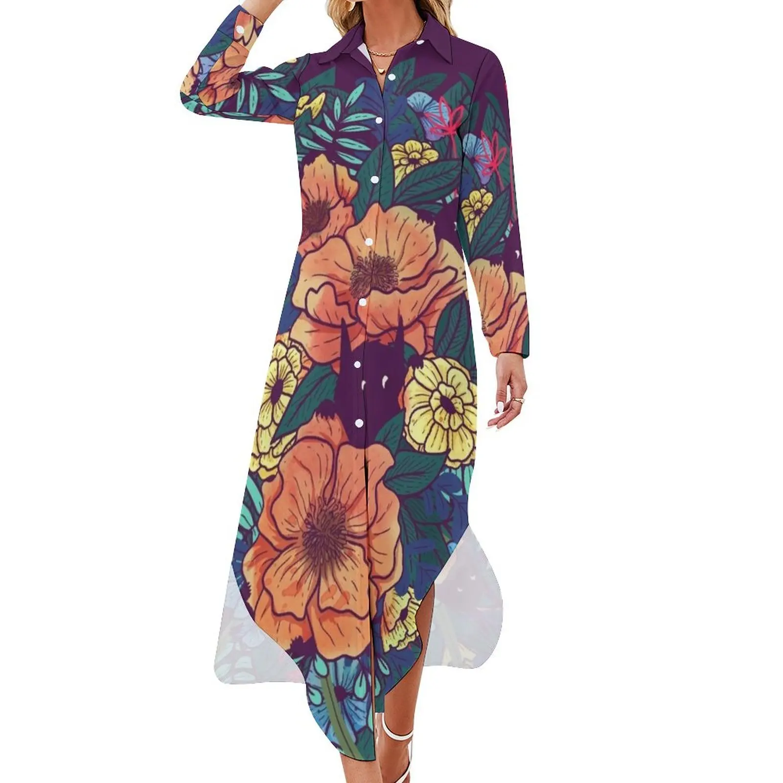 

Wild Flowers Long Sleeved Shirt Dress Women's clothing wedding dresses for parties