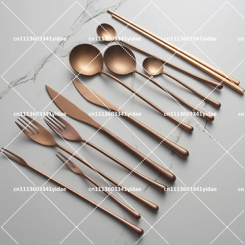 304 Stainless Steel Rose Gold Knife Fork Spoon Set, Vintage Western Tableware, Dessert Spoon, Chopsticks