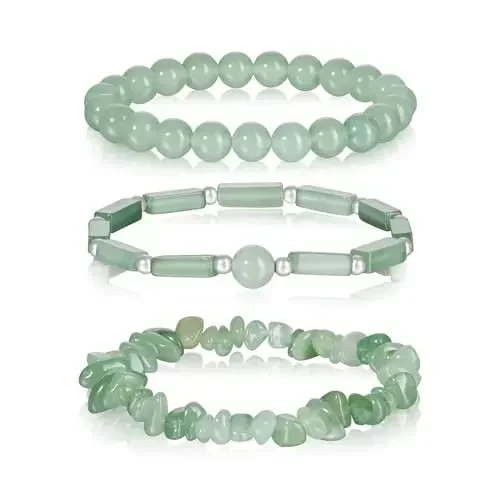 

3Pcs Jade Bracelet for Women 8mm Green Aventurine Green Jade Beaded Bracelet Stretch Bracelet Set Jade Jewelry for Women