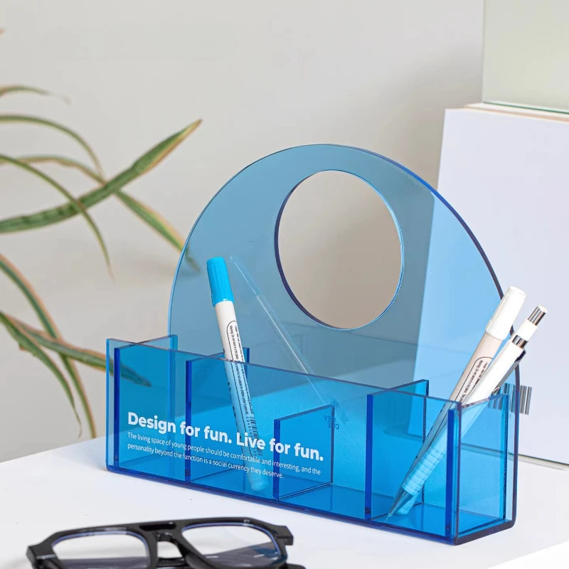 

Colorful Acrylic Desktop Organizer for Makeup & Stationery, Transparent Storage Box with Creative Home Office & Vanity Decor