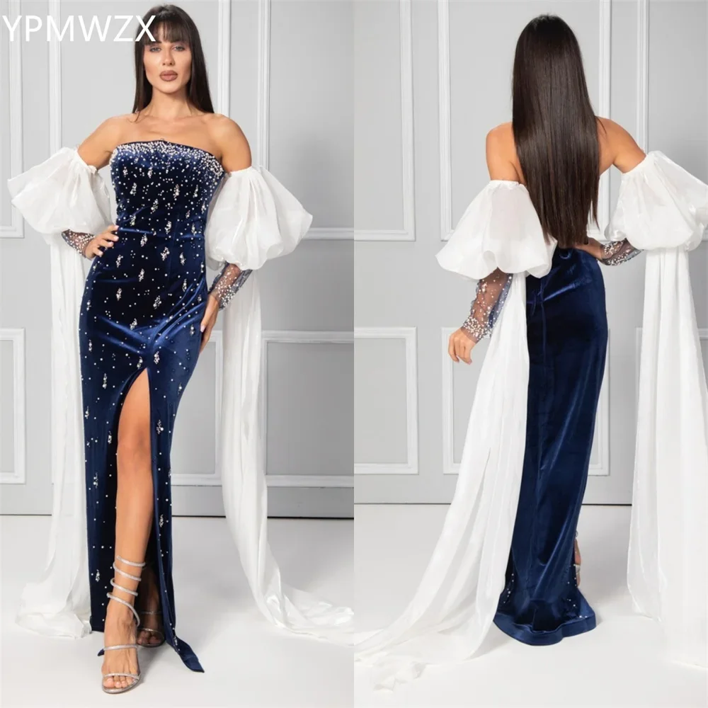 Customized Evening Dress Party Occasion Formal Dress Women YPMWZX Strapless Mermaid Floor Length Skirts Bead Ribbon Bespoke Occa