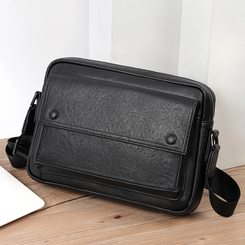 Casual Men\'s Shoulder Bag Genuine Leather Fashion Trend Messnger Bag Small Crossbody Bags Square  Flap Handbag Purse