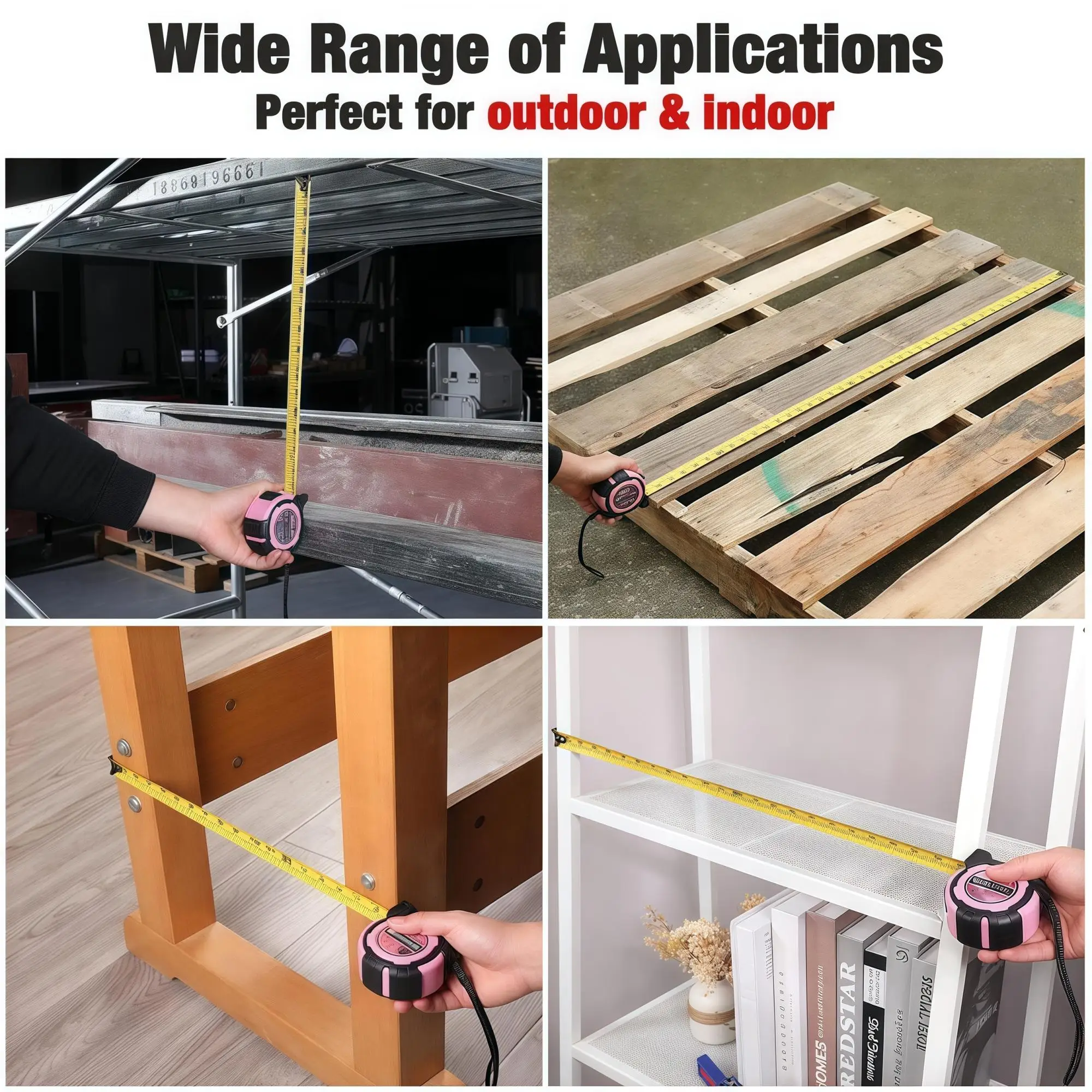 25FT Rosa Maßband mit Doppelskala (cm/Zoll), Einziehbares Nylon-Messband mit Magnethaken und Gürtelclip für Heimwerker – Detail 7