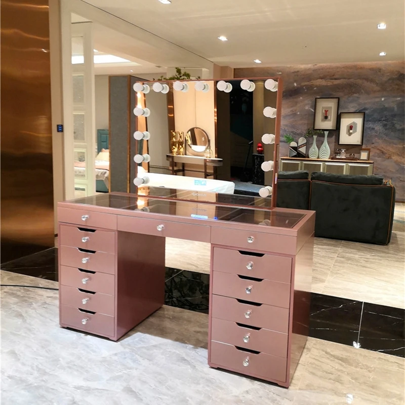 stock in U.S.rose gold dressing table vanity table with mirror led speaker California king bedroom furniture