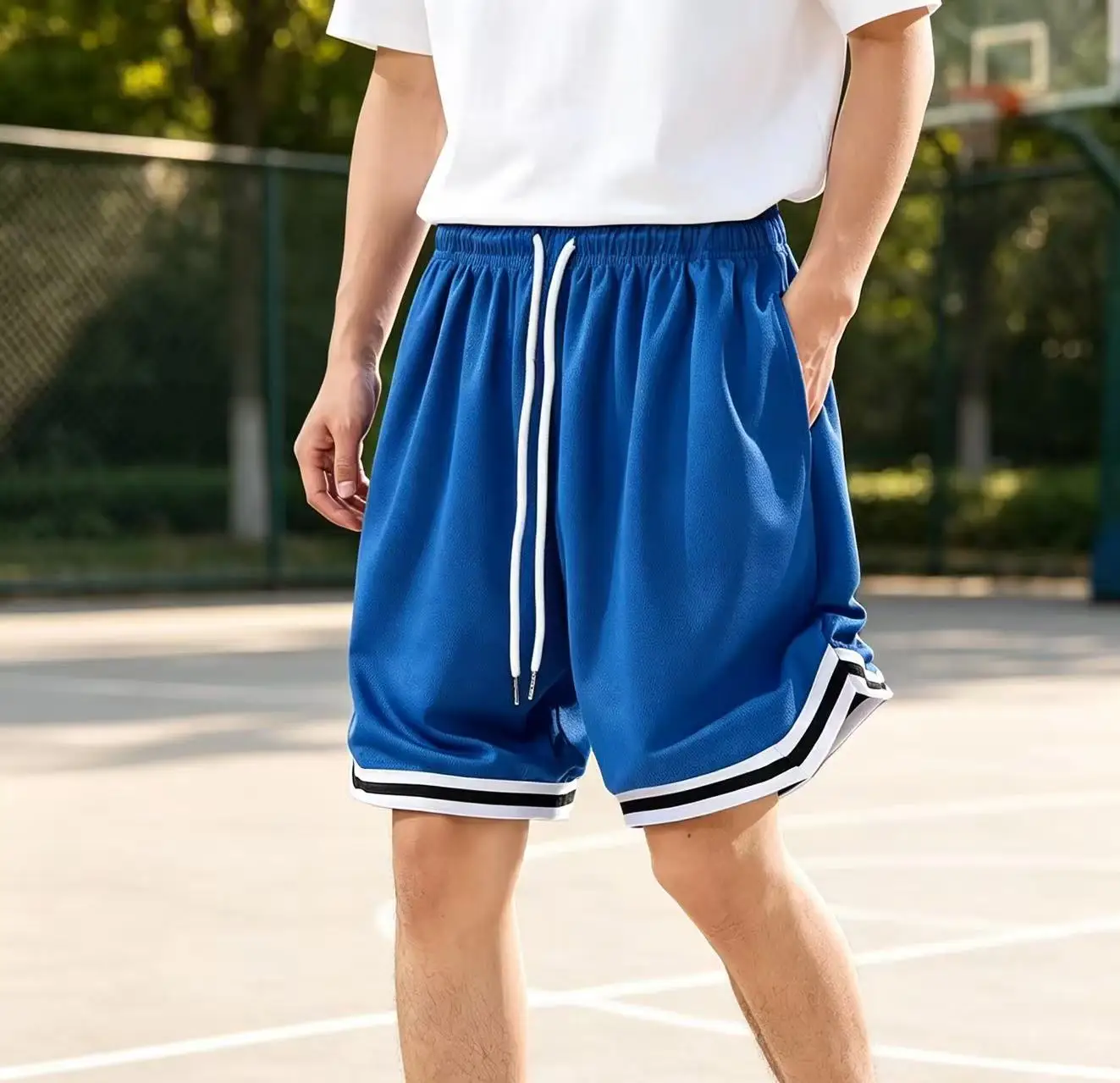 New 2026 Men's Blue Retro Mesh Basketball Shorts Y2K Oversized Casual Pants Suitable for Daily and T