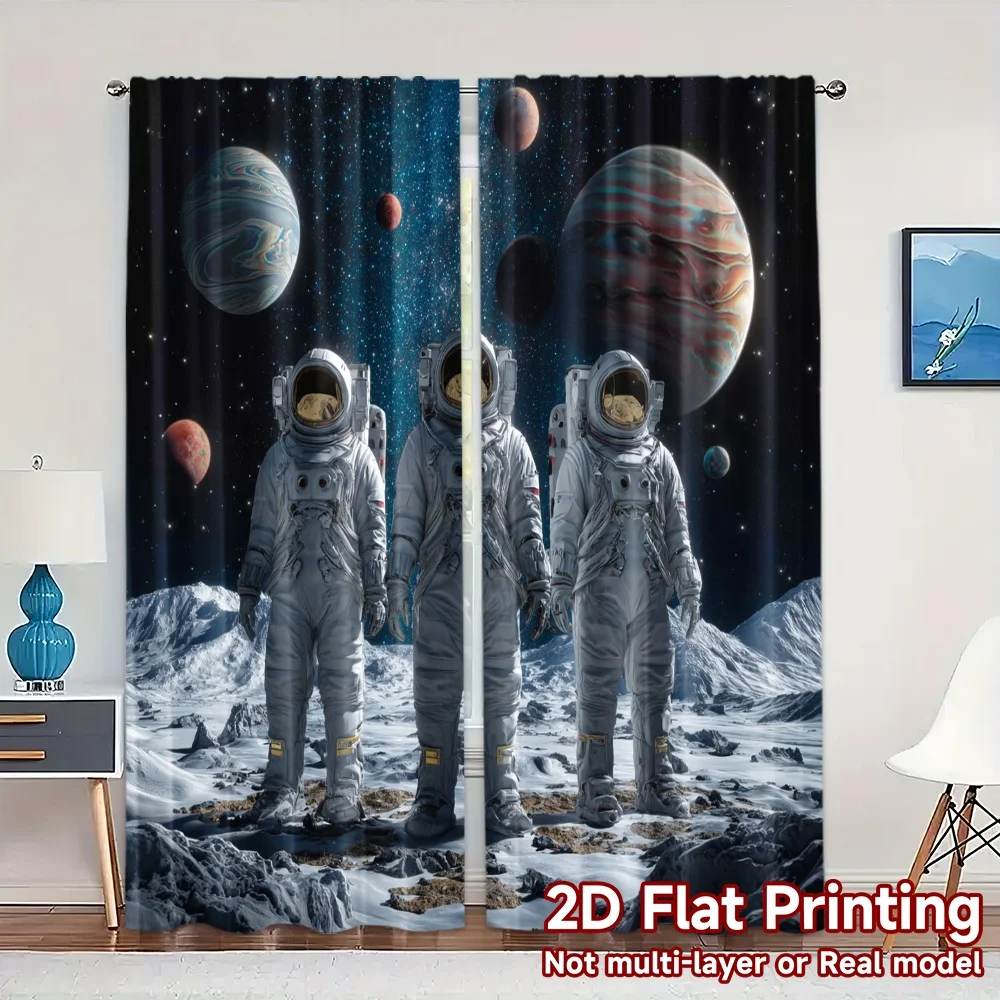 2pcs, 2D FLAT PRINTING Curtains (Without Rod) Cosmic Explorers Print Chic Curtains Versatile Polyester Curtains Outdoor