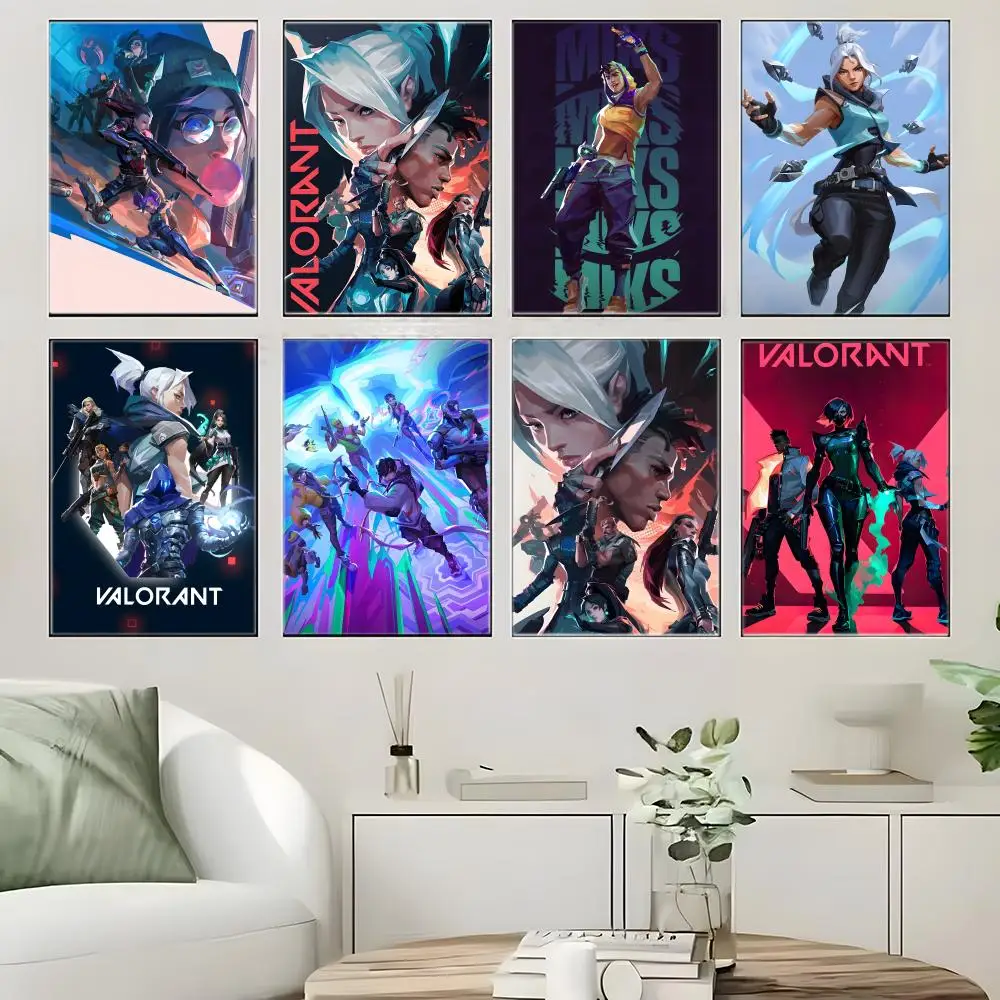 Neon FPS V-Valorant Poster  Self-adhesive Art Waterproof Paper Sticker Coffee House Bar Room Wall Decor